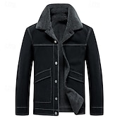 tanie Kurtki jeansowe-Męskie Kurtka zimowa Kurtka polarowa Jeansowa kurtka Urlop Codzienny Keep Warm Kieszeń Polar Jesień Zima Równina Moda Moda miejska Klapa Regularny Czarny Niebieski Ciemnoszary Kurtki