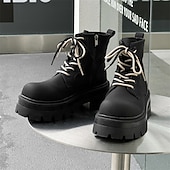 abordables Bottes de travail-Homme Bottes Bottes de Travail Marche ancien Quotidien PU Augmentation de la hauteur Confortable Bottes Mi-Mollet À lacets Noir Automne Hiver