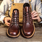 preiswerte Kampfstiefel-Braune Vintage-Kampfstiefel für Herren mit Schnürung und robuster Sohle, lässiger Retro-Arbeitskleidungsstil für Outdoor-Abenteuer und Alltagsmode