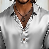 preiswerte Satinhemden für Herren-Herren Hemd Satinhemd Freizeithemd Knopfhemd Schwarz Blau Gold Grau Langarm Einfach Revers Outdoor Urlaub Button-Down Bekleidung Elegant Mode Geschäftlich Zur Seite fahren