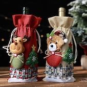 Недорогие Декор для стола и столовой-Упаковка из 4 мешковинных рождественских чехлов для бутылок вина с завязкой, с рисунком снежной куколки, клетчатый праздничный чехол для упаковки вина, шампанского, праздничных украшений