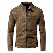 economico Giacca in ecopelle-Per uomo Giacca in Ecopelle Giacca da Biker Giacca da Moto Vacanza Quotidiano Antivento Caldo Tasca Autunno Inverno Semplice Moda Classico Collo alla coreana Regolare Nero Marrone Verde Giacca