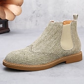 abordables Bottes de Chelsea-Bottines Chelsea grises pour hommes avec détails brogue à bout d&#039;aile, style vintage élégant pour les mariages, le travail et les occasions semi-formelles