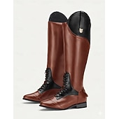 voordelige Rijlaarzen-Dames Laarzen Biker laarzen Brede kuitlaarzen Rijlaarzen Buiten Dagelijks Kleurenblok Kniehoge laarzen Blokhak Gepuntte Teen Elegant minimalisme PU Leegloper Zwart Bruin