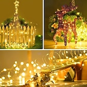 お買い得  電池式-1m-10LED/2m-20LED/3m-30LED/5m-50LED/10m-100LED 銅線ストリングライト バッテリーボックス付き 防水性と非導電性クリスマスハロウィーン結婚式フェスティバル屋内および屋外装飾ライト