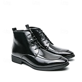 economico Stivali da vestiti-stivaletti chelsea da uomo neri lucidi con finitura lucida, eleganti scarpe eleganti slip-on per eventi formali, abbigliamento da ufficio e occasioni speciali