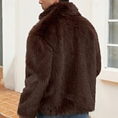 levne Pánské bundy a kabáty-Pánské Neformální bunda Kabát z umělé kožešiny Dovolená Denní Zahřívací Plyš Podzim Zima Bez vzoru Módní Šik ven Stojáček Standardní Černá Bílá Žlutá Královská modř Velbloudí Saka