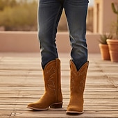 cheap Cowboy &amp; Western Boots-Men's Classic Suede Western Cowboy Boots - Brown Faux Leather Mid-Calf Embroidered Rodeo Style - Perfect for Rodeo, Country Weddings, and Outdoor Events