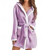 billiga Loungewear till damer-Dam Pyjamas Morgonrock Grundläggande Ledigt Lappverk Ficka Semester Hem Säng Långärmad Kavajslag Svart Rodnande Rosa Purpur Grå Ljusblå Höst Vinter Normal