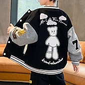 billiga Pojkars basebolljackor-Barn Unisex Baseballjackor Ytterkläder Färgblock Långärmad Komfort Knappar Mjukt Täcka Utomhus Bomull Mode Dagligen Svart Vår Höst 4 år +