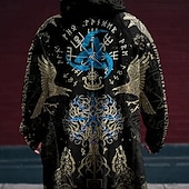 economico giacca in pile da uomo-Per uomo Vichingo Cappotto Invernale Giacca in Pile Cappotto Calore Termico Confortevole Vintage Casual Streetwear Abbigliamento quotidiano Cerniera Tasca Stampa 3D Autunno Inverno Con Cappuccio