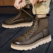 abordables Bottes de travail-Bottes de combat à lacets en similicuir marron pour homme – chaussures de travail et de randonnée d&#039;extérieur durables pour un usage quotidien et l&#039;aventure