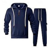 abordables Survêtements de base-Homme Ensemble Survetement Ensemble de tenues Ensemble de sweats à capuche Sweat à Capuche Extérieur Quotidien Sports Cordon de serrage Avec Poches Uni Rouge vin Noir Blanche Polyester Tenues de Sport