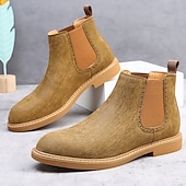 economico Stivali Chelsea-stivali chelsea da uomo color cachi, stile casual e leggero alla caviglia con soffietti elastici, per l'ufficio, le uscite del fine settimana e il comfort quotidiano