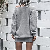 voordelige Trui Jurken-Dames Mini-jurk Trui-jurk Modieus Modern Lantaarn mouw Dagelijks Uitgaan Weekend Normale pasvorm Effen Lange mouw Schouderafhangend Zwart Wit Blozend Roze blauw Lente Herfst