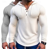 billige Vaffelstrikket T-skjorte-Herre Vaffelskjorte T skjorte T-skjorte Langermet skjorte Langermet Med hette Vår &amp; Vinter Alle årstider عادي Mote Designer Grunnleggende 2 deler Knapper Feriereise Gate Avslappet Army Green + Grey