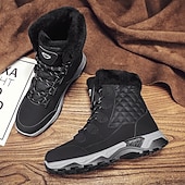 baratos Inverno e botas de neve-Botas de neve masculinas acolchoadas à prova d'água com gola de pele, calçados casuais quentes para caminhada ao ar livre no inverno