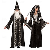 levne Kostýmy pro páry a skupiny-Čerodějnice Čaroděj předvečer Všech svatých Šaty Fancy kostým Kostýmy pro páry cosplay Dospělé Dámské předvečer Všech svatých Karneval Výkon Párty Jednoduché Halloweenské kostýmy Oblékněte se