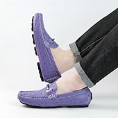 cheap Casual Loafers-Men's Yellow Ostrich Pattern Loafers with Metal Buckle, Casual Slip-On Driving Moccasins for Business, Summer Parties and Everyday Wear