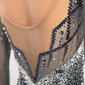 cheap Figure Skating Dresses-Figure Skating Dress Women's Girls' Ice Skating Dress Black Patchwork Open Back Mesh High Elasticity Training Competition Skating Wear Classic Crystal / Rhinestone Long Sleeve Ice Skating Figure