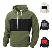 baratos Moletom com capuz de lã-Homens Moletom Moletom de lã Preto Verde Tropa Vermelho Bege Com Capuz Tecido Patchwork Bloco de cor Desportos e Ar livre Casual Diário Roupa de rua Legal Roupa de Esporte Outono Inverno Roupa