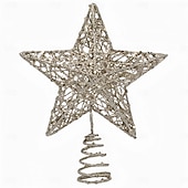 economico Cima dell&#039;Albero-Puntale per albero di Natale con stella e luce a LED, stella a cinque punte in ferro 3D con glitter, decorazione per albero da appendere, regalo per decorazioni natalizie da tavolo per la casa