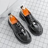 economico Scarpe Oxford-scarpe oxford nere lucide da uomo – scarpe eleganti stringate in vernice con suola spessa per feste serali, moda gotica, concerti e occasioni speciali