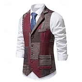 זול ג'קט גברים-בגדי ריקוד גברים וסט חֲזִיָה Gilet חופשה מפלגה עֵסֶק אופנתי יום יומי אביב סתיו כיס כפתורים פוליאסטר נוח משובץ חזה יחיד כפתור יחיד דש רגיל פול יין כתום כחול כהה אֵפוֹד