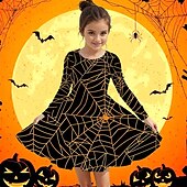 זול תחפושות לבנות-חג ליל כל הקדושים בנות &#039; תלת מימד גראפי שמלה שרוול ארוך קיץ אביב חופשה יומי חגים נסיכות יפה מתוק ילדים 4-12 שנים שמלת קז&#039;ואל שמלה עם כיווץ במותן עד הברך רגיל