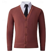 preiswerte Herren Strickjacke-Herren Pullover Strickjacke Gerippt Stricken Normale Oberteile Gestrickt Einfach V Ausschnitt Urlaub Mode Formell Geschäft Bekleidung Frühling Herbst Schwarz Braun M L XL
