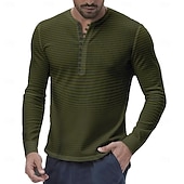 baratos Camiseta Henley Casual-Men's Henley Shirt Tee Henley Top Long Sleeve Horizontal Stripes Fashion Designer Casual Buttons Henley Outdoor Casual Daily Summer Spring All Seasons Wine Yellow Navy Blue Henley T-Shirt