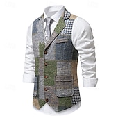 זול ג'קט גברים-בגדי ריקוד גברים וסט חֲזִיָה Gilet חופשה מפלגה עֵסֶק אופנתי יום יומי אביב סתיו כיס כפתורים פוליאסטר נוח משובץ חזה יחיד כפתור יחיד דש רגיל פול יין כתום כחול כהה אֵפוֹד