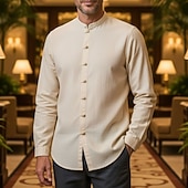 economico Casual da lavoro-Da uomo Camicia Camicia di lino Camicia con colletto cinese Camicia con colletto alla coreana Camicia casual Camicia con Bottoni Semplice Casuale Quotidiano Nero Bianco Rosa Vino Manica Lunga