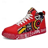 お買い得  カジュアルスニーカー-大胆なデザインのメンズの赤と白のグラフィックハイトップスニーカー。カジュアルな外出、パーティー、普段使いにぴったりのトレンディなストリートスタイル。