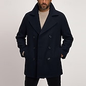 billiga Trenchcoat för män-Herr Peacoat Trenchcoat Semester Dagligen Höst Vinter Polyester Håller värmen Ytterkläder Kläder Mode Klassisk Slät Ficka Kavajslag Dubbelknäppt