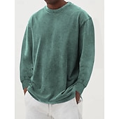 preiswerte Basic-T-Shirts-Herren T-Shirt Langarmshirt Langarm Rundhalsausschnitt Herbst Winter Retro Einfarbig Mode Designer Nostalgisch Mode Jahrgang Urlaub Straße Ausgehen Schwarz Himmelblau Olive Top T-Shirt für Herren