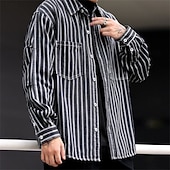 economico camicie di jeans da uomo-Per uomo Camicia Camicia casual Camicia con Bottoni Camicia di Jeans Nero Blu Manica Lunga A righe Bavero Vacanza Ferie Tasca Abbigliamento Poliestere Moda Casual Confortevole