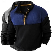 economico T-shirt in maglia waffle-Per uomo Camicia a nido d&#039;ape Maglietta Maglia Mezza Zip Camicia a Maniche Lunghe Manica Lunga Zip a un quarto Autunno Primavera &amp; Autunno Blocco di colori Moda Designer Essenziale Patchwork 2 Pezzi