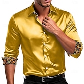 abordables Camisas de satén para hombre-Hombre Camisa Camisa de raso Camisa para Vestido Camisa casual Abotonar la camisa Plano Formal Boda Blanco Rojo Azul Piscina Dorado Manga Larga Diseño Todas las Temporadas Ropa Botones
