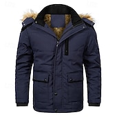 cheap Men&#039;s Downs &amp; Parkas-Men&#039;s Winter Coat Fleece Jacket Parka Pocket Fleece Polyster Vacation Daily Wear Date Regular Fashion Casual Comfortable Thermal Warm Fall Winter Solid / Plain Color Black Khaki Dark Blue Puffer