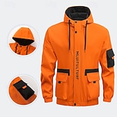 billiga Sportjacka-Herr Sportrock Regnrock Vindjacka Utomhus Ledigt Vattentät Vindtät jacka Dragkedja Ficka Vår Höst Ensfärgat Mode Streetwear Huva Normal Svart Orange Ljusgrå Jacka