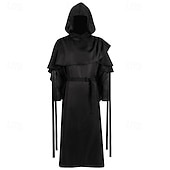 economico Cappotti &amp; Mantelli-Retrò Vintage Medievale Rinascimento Vestaglia Mantello con Cappuccio Costumi da mago Monaco Costume Per uomo Fantasia Halloween Carnevale Performance LARP Fiera Rinascimentale Adulti Cintura Costume