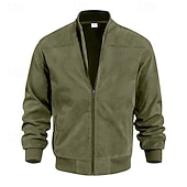 preiswerte Faux-Suede-Jacken-Herren Imitat-Lederjacke Freizeitjacke Urlaub Täglich Warm Tasche Herbst Winter Einfach Mode Klassisch Stehkragen Regulär Schwarz Marineblau Meeresblau Braun Armeegrün Jacken