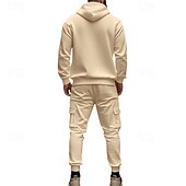 abordables Survêtements de base-Homme Ensemble Survetement Ensemble de tenues Ensemble de sweats à capuche Sweat à Capuche Extérieur Quotidien Sports Cordon de serrage Avec Poches Uni Rouge vin Noir Blanche Polyester Tenues de Sport