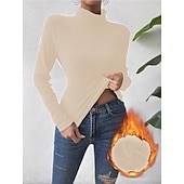 abordables Hauts Unis pour Femmes-Femmes Chemisier Couleur Unie Élégant Basique Occasionnel manche longue Col roulé Hauts Réguliers Quotidien Noir Blanche Jaune Rose Claire Marron Printemps Automne Hiver