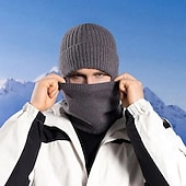 voordelige verwarming en koeling-Winter muts sjaal sets warme gebreide muts fleece gevoerde nekwarmer dames heren outdoor fietsen oorbescherming schedelkap koud weer thermische accessoires