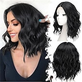 abordables Perruques de fête-Perruque courte ondulée noire et violette pour femme, style bob en dentelle, synthétique, résistante à la chaleur, aspect naturel, pour une coiffure de tous les jours, 14 pouces
