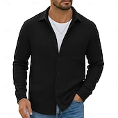 economico camicia da uomo con bottoni-Per uomo Camicia Camicia a nido d&#039;ape Camicia Estiva Camicia casual Camicia con Bottoni Nero Borgogna Blu Verde Kaki Manica Lunga Semplice Testurizzato Bavero Vacanza Casuale Tasca Abbigliamento Moda