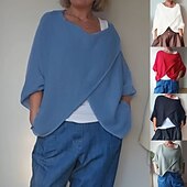 cheap Plain tee-Women's Blouse Casual Blue Sage Green White Red Dusty Blue Spring Fall