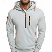 economico felpe con cappuccio da uomo di base-Per uomo Felpa con cappuccio Felpa con cappuccio e zip corta Nero Bianco Blu marino Cachi Grigio chiaro Con Cappuccio Semplice Tasca Zip a un quarto Sport &amp; Outdoor Quotidiano Ferie Poliestere
